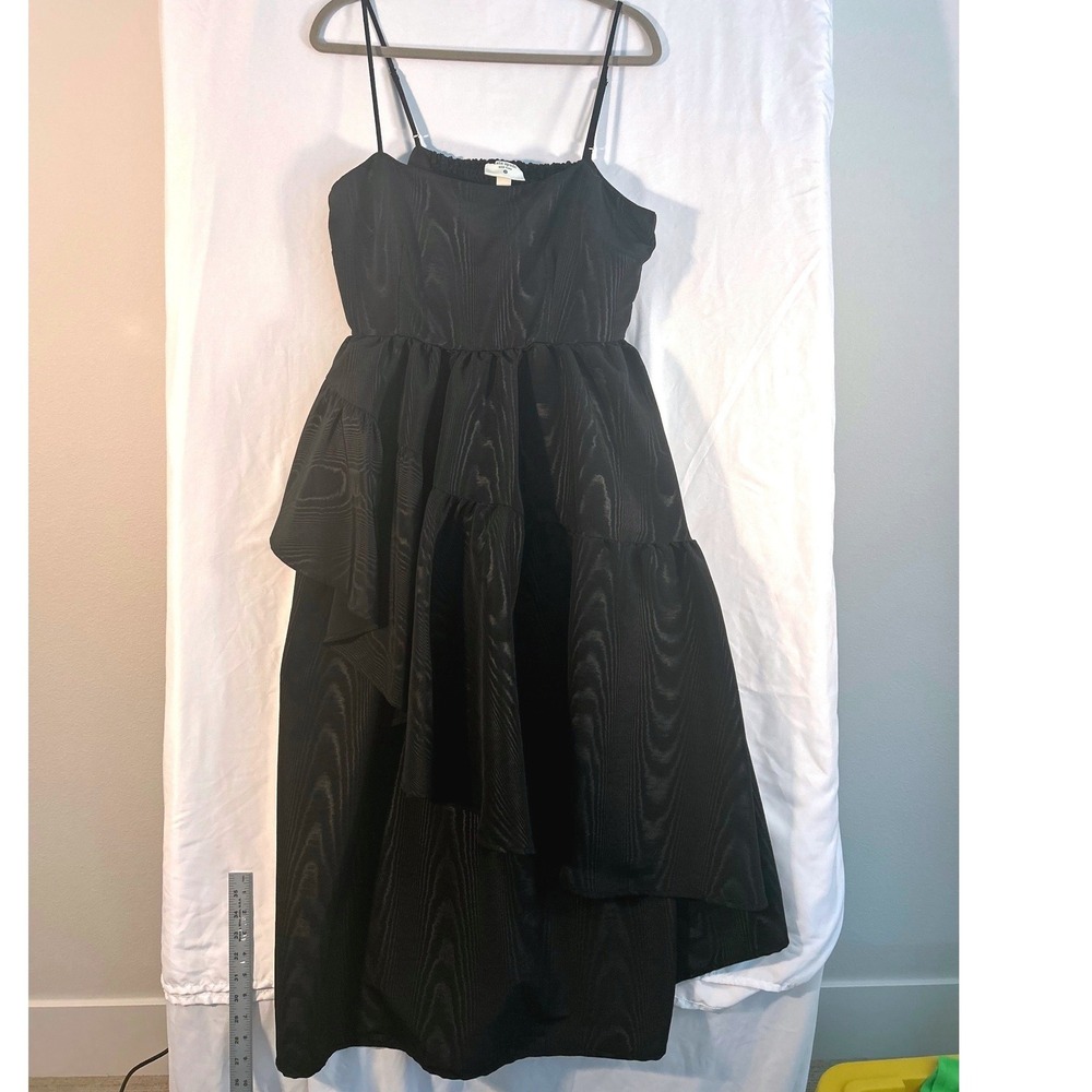 Kate Spade Black Moire Woodgrain Tiered Ruffle Midi Dress Large Dark Romantic